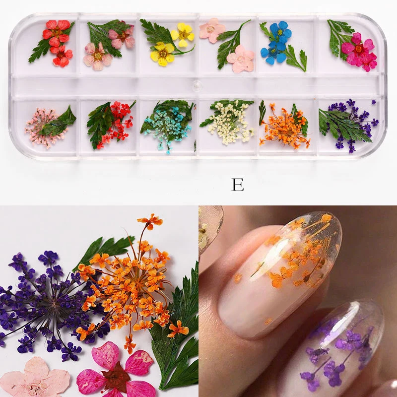 12 Colors Real Dried Flowers Nail Art 3D Mixing Design Lace Gel Polish DIY Accessories Nail Decorations Nail Pendant