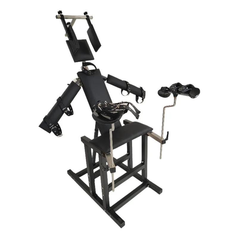 BDSM Sex Furniture Chair with AV Wand Holder Masturbation Cup Leg Spreader Restraint Handcuffs Bondage Chair with Sex Machine