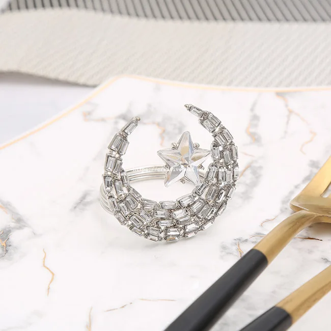 2022 New Design Moon & Star Sparkle Crystal Rhinestone Diamond Napkin Ring for Wedding