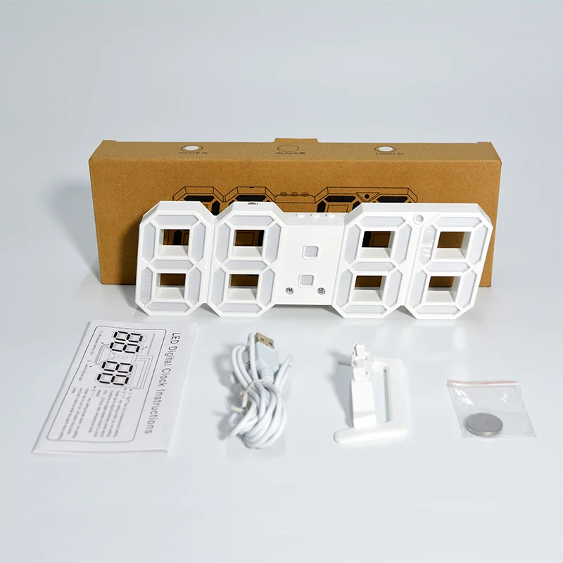 KH-CL076 офисное украшение для дома настольный стол современные цифровые 3D белые светодиодные настенные часы светящиеся