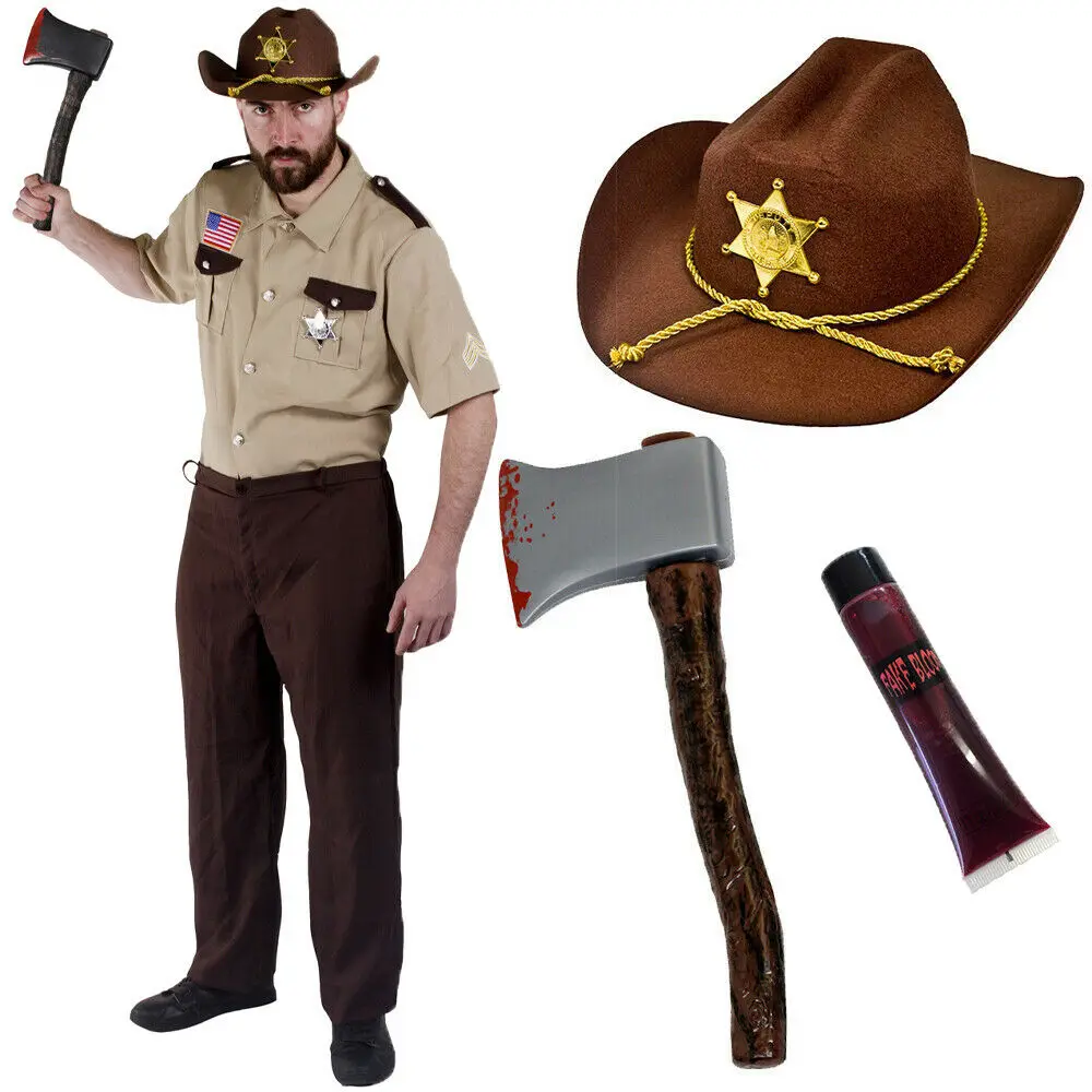 US SHERIFF COSTUME HALLOWEEN ZOMBIE HUNTER FANCY DRESS AMERICAN POLICE OFFICER