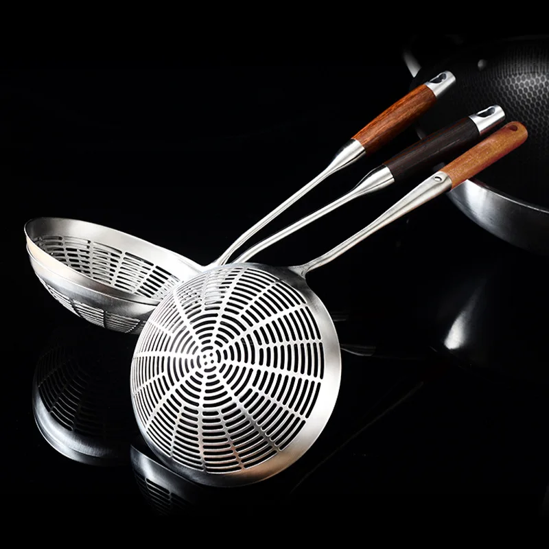 Durable Colander Cooking Strainer Spoon Stainless Steel Round Handle Skimmer Slotted Spoon For Kitchen