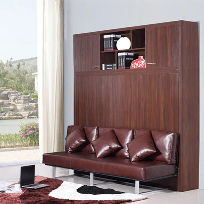 
Modern customizable master bedroom brown murphy bed sofa combination wall bed waterproof platform folding bed 