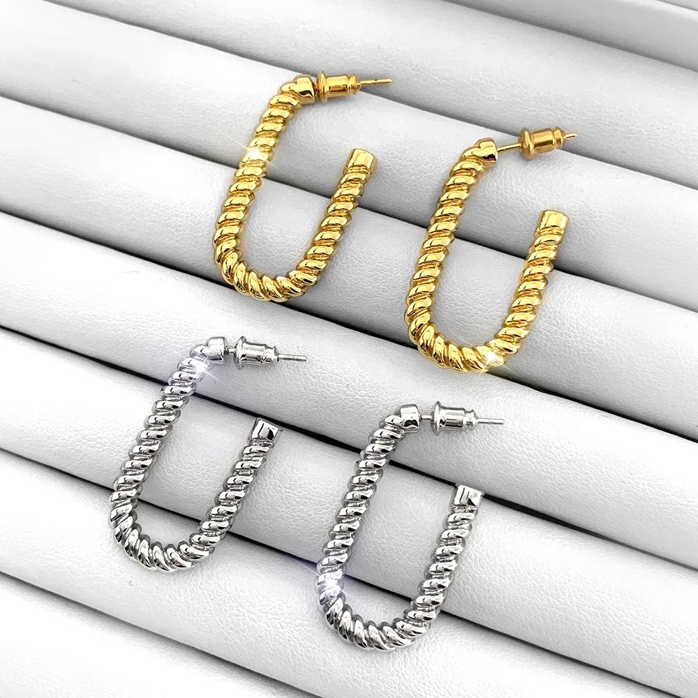  High quality brass plated with gold earrings spiral silver stud