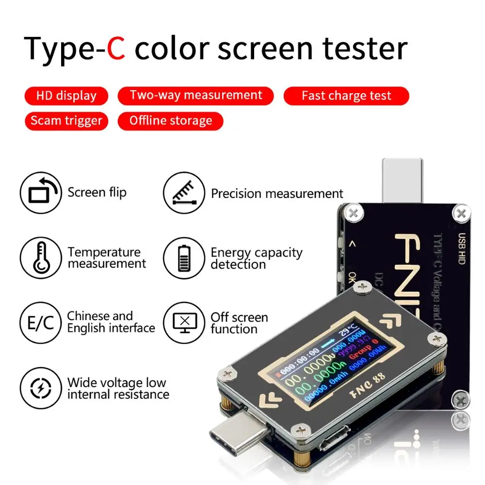 FNC88 Type-C PD trigger USB-C Voltmeter ammeter voltage 2 way current meter multimeter PD charger battery USB Tester