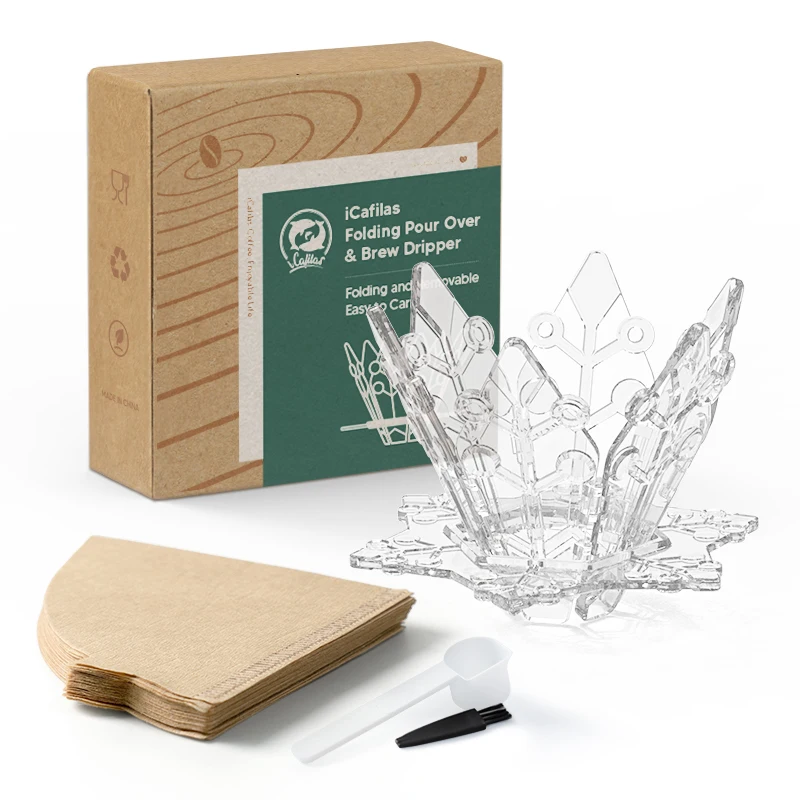 Portable Folding Pour Over Brew Dripper with V60 Paper Filters Mini Durable Coffee Maker Filter Coffee Brewing Drip