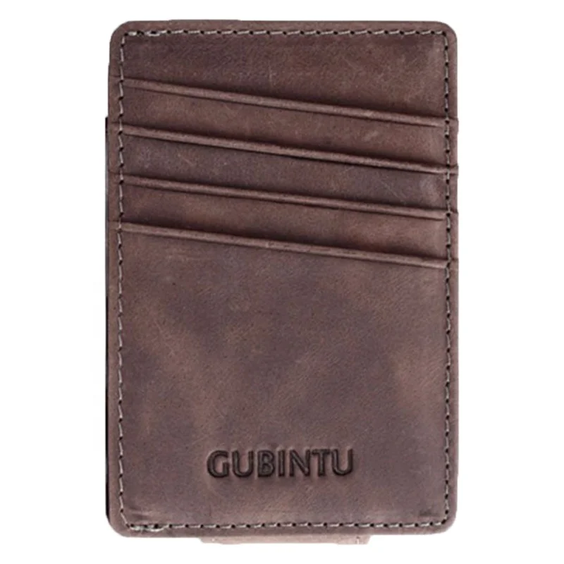 Travel Genuine Leather Holder ID Card Holder With Metal Clamp Passport Wallet