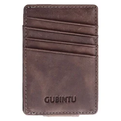 Travel Genuine Leather Holder ID Card Holder With Metal Clamp Passport Wallet