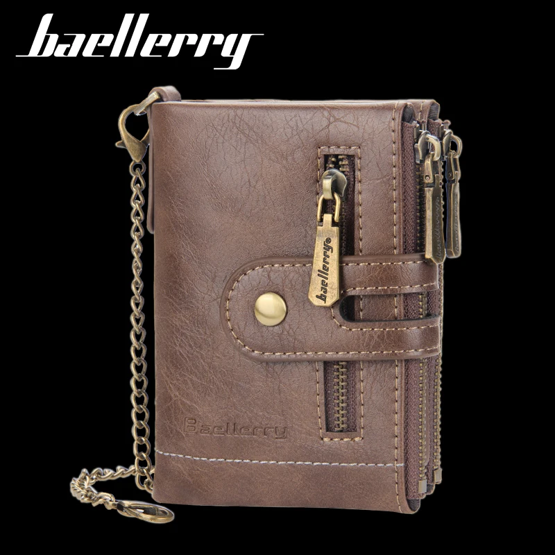 baellerry 2024 carteras para hombres Vintage short minimalist button men wallets chains Small Mini pu leather wallet for men