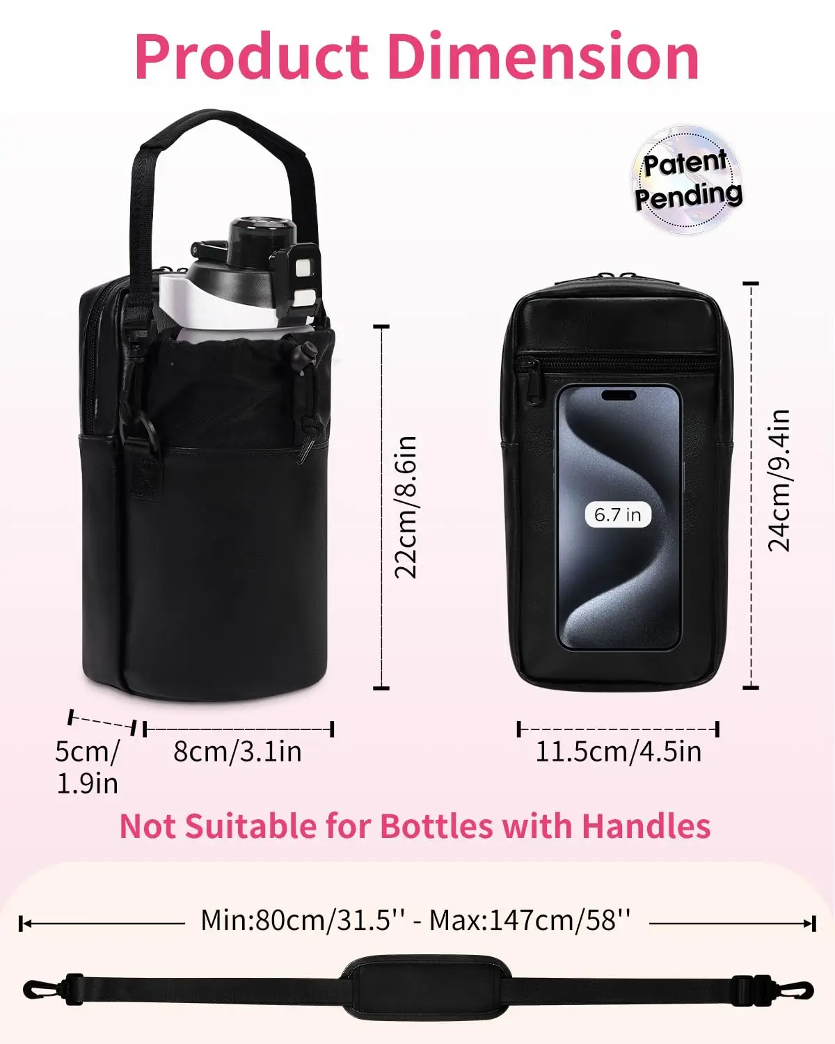 Water Bottle Holder with Strap Insulated Water Bottle Carrier Crossbody Sling Bag with Phone Pocket for Hiking Walking