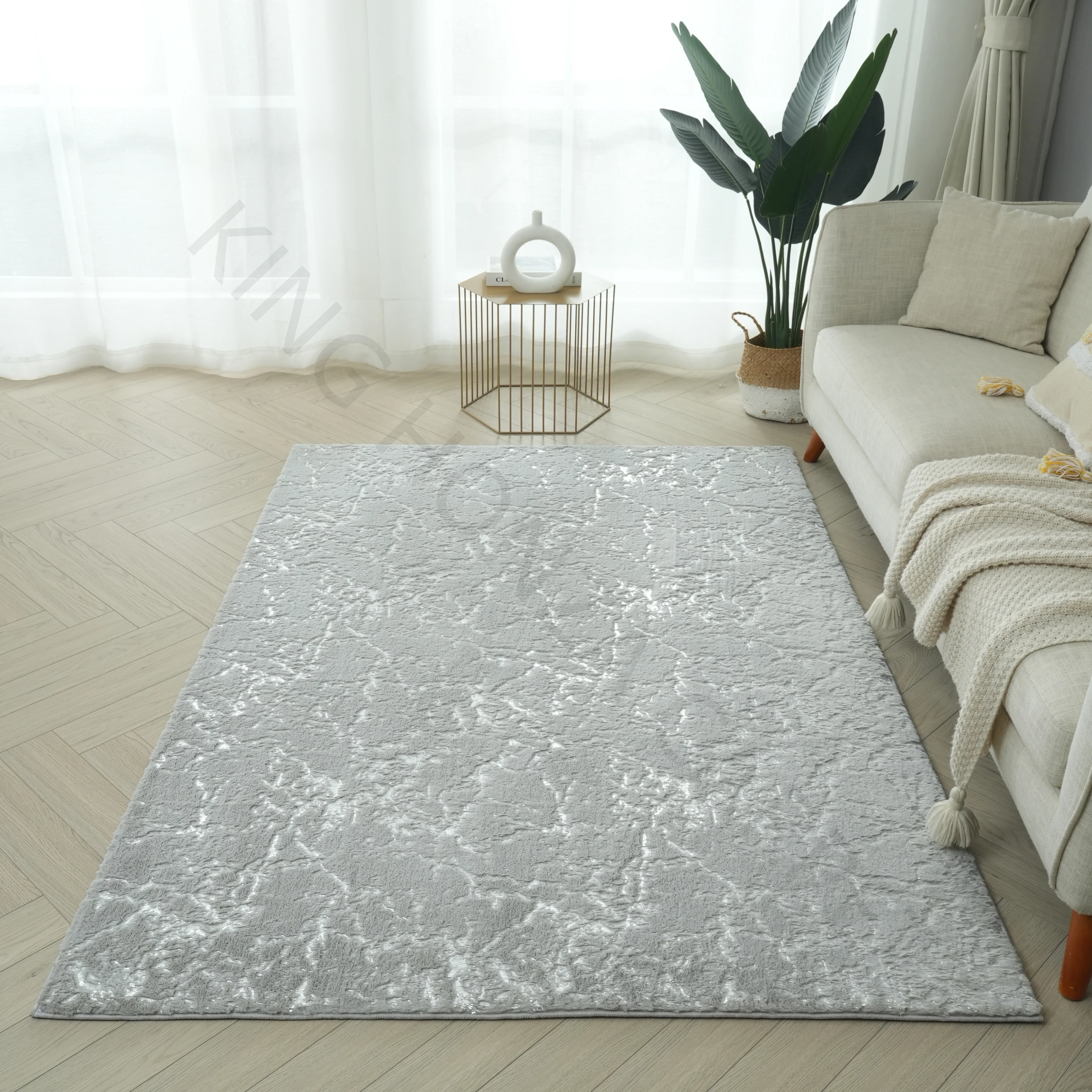 Hot Felt Foil Carpet Golden Stamping Rabbit Fur Rugs in The Living Room Bedroom Bedside Table Carpet Mats