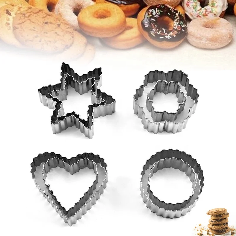 stainless steel cookie mold cutter set of 8 pcs pudding mousse cake tools mould curve edge heart round snowflake flower
