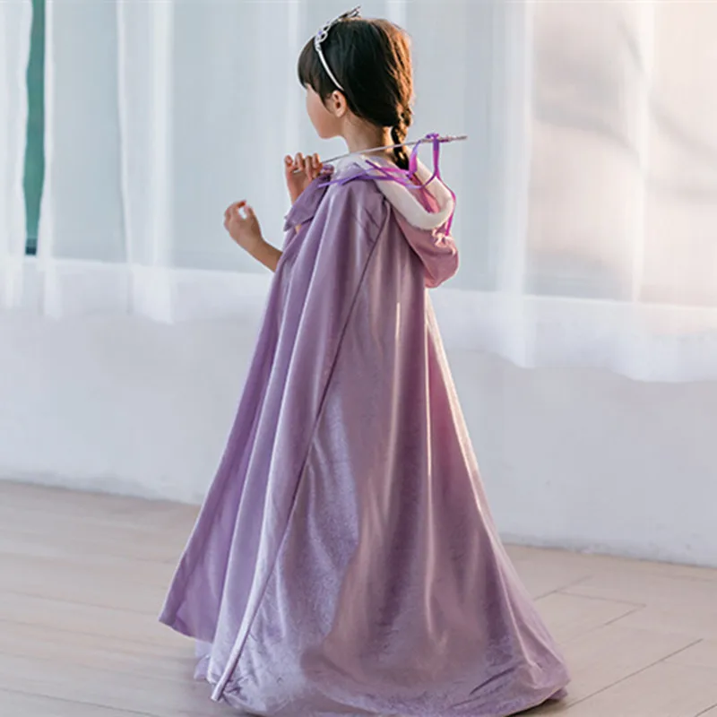 Wholesale Kids Cloak Snow Queen Anna Winter Long Cape for Christmas Floor Length Velvet Princess Capes