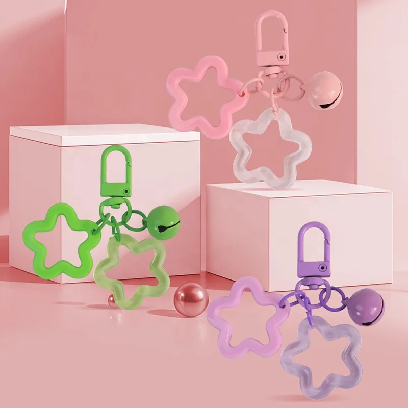 Promotion Cheap Cute Jelly Star Other Keychain Pentagram Kawaii Fancy Candy Color Acrylic Pentagram Charm Keyring Accessories