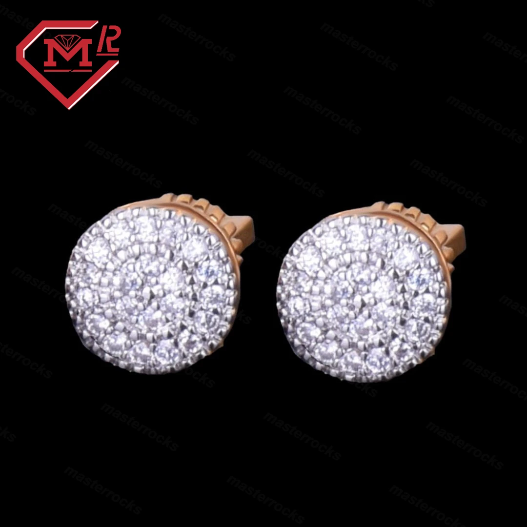 Hot Sale 925 Sterling Silver Round Diamond  Earrings VVS Moissanite Iced Out Hip Hop Earrings For Men