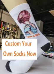 Носки с сублимационной печатью логотипа на заказ, модные носки с цифровой печатью 3d 360, носки с 3d-печатью