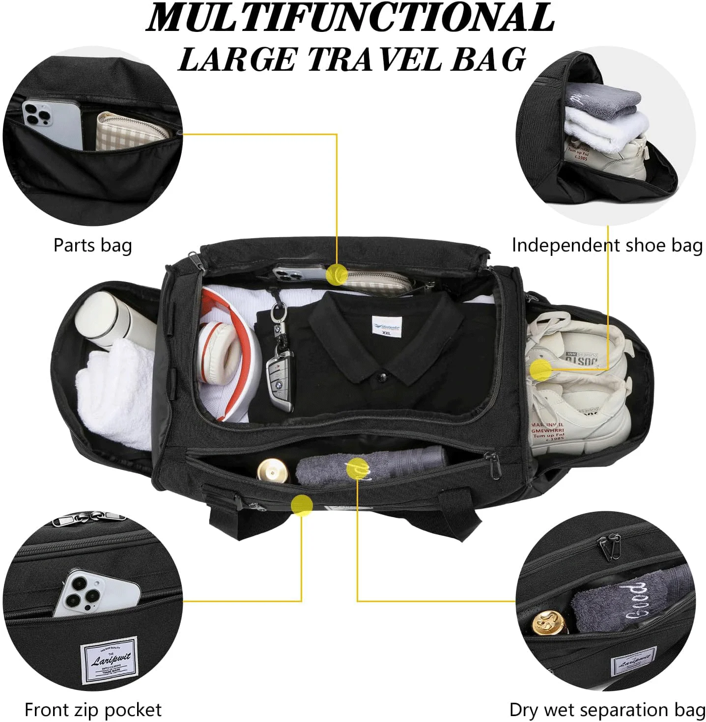 Gym Bag for Men and Women-Sports Duffle Bag with Shoe Compartment Sports Bag for Yoga Travel Swimming Camping