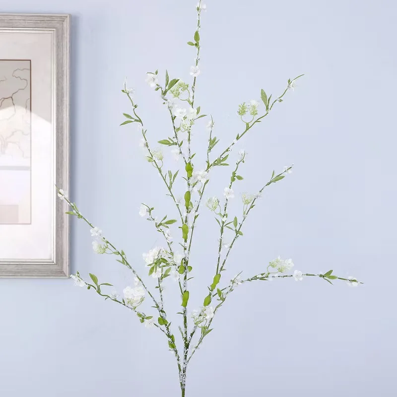 Hot Selling Artificial Snow Willow Branch With Tiny White Flowers Greenery Wedding Floral Arrangement Home Decoration