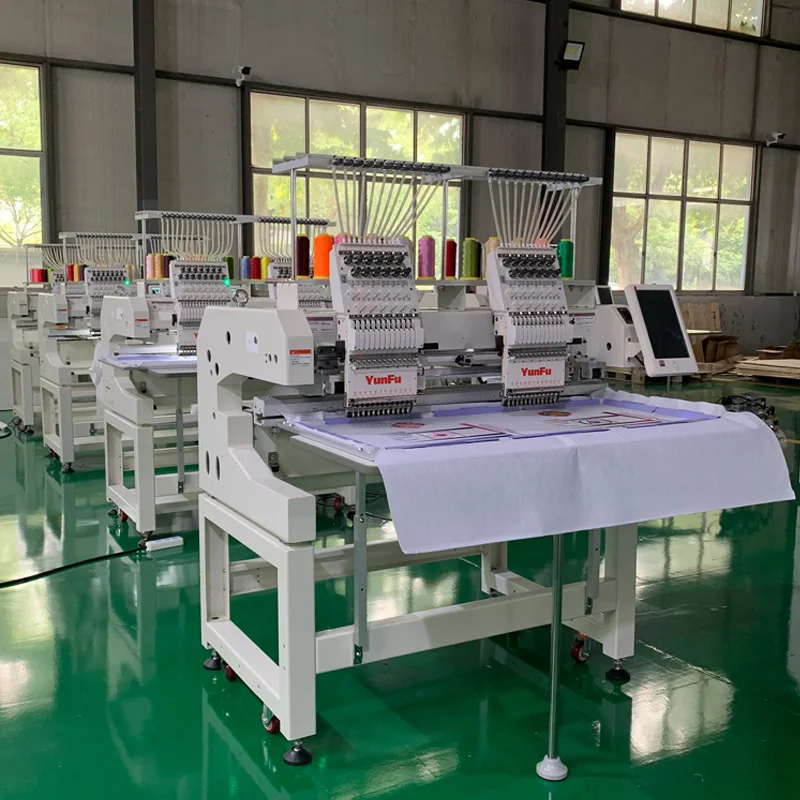 YUNFU industrial embroidery machine 2 head 12 15 needles big frame size embroidery machine price computerized