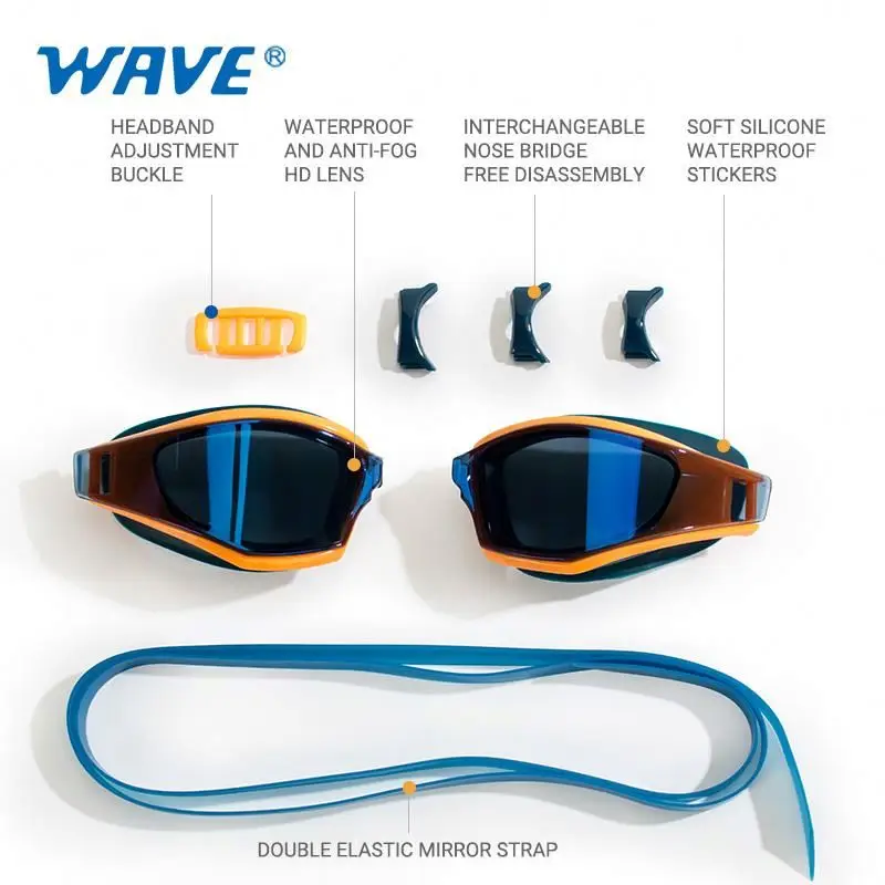 WAVE Comfortable Silicone Rubber Myopic Swim Goggles with Anti-Fog Lens