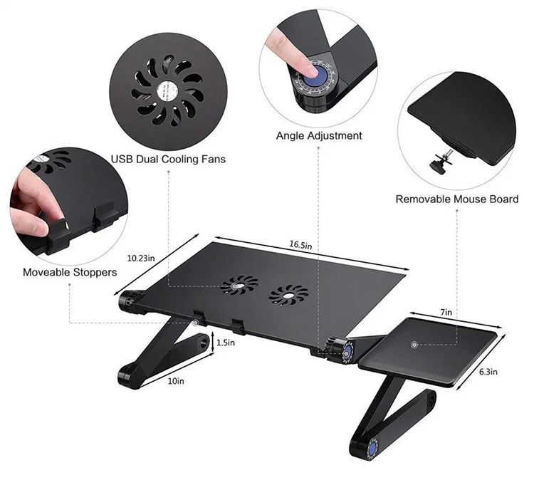 
Hot Sale Bed Computer Table Laptop Holder Stand Folding PC Table Living Room Furniture Home Office Computer Desk with Cooler Fan 