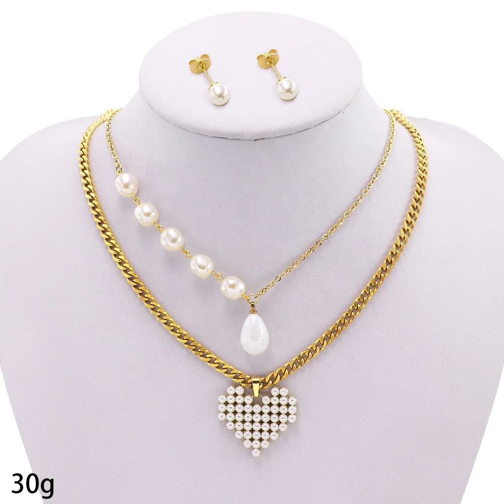 Mexican Imported 24k Gold Plated Jewelry Set Mutil Pearl Female Heart Wedding Square Dubai Gold Jewelry