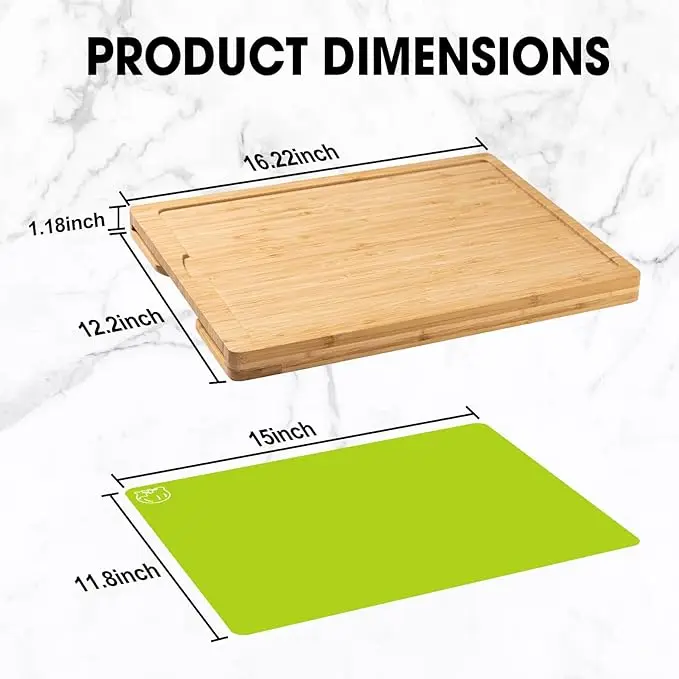 Wholesale Bamboo Cutting Board Set with Flexible Cutting Mats with Food Icons,Wooden Chopping Serving Boards Set for Kitchen