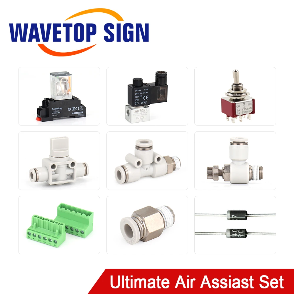WaveTopSign Pneumatic Solenoid Value Relay 6mm Fittings Ultimate Air Assiast Set For CO2 Laser Cutting And Engraving Machine