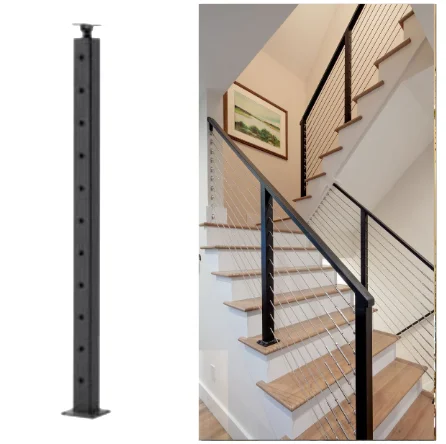 SS304 Deck Cable Railing System Fascia Mount Custom Matt Black Indoor Wire Railing Steel Handrail Level Drilled Cable Railing