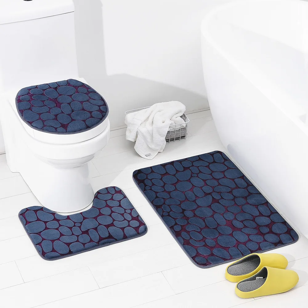Factory flannel cushioned mats  foam bathroom rug set 3 piece non-slip bathroom rug set