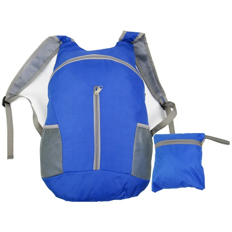 Recycled PET Fabric RPET Reusable Polyester Folding Foldable Eco Backpacks With Vertical Zipper Pouch