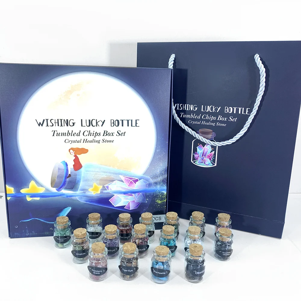 Wholesale natural crystal gravel stone wishing bottle healing stones quartz wishing bottle crystal Gift Box Set