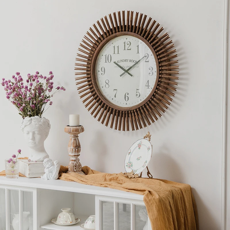 Brown Color Original Wood Handmade Room Decoration Antique Wooden Clock wall clocks