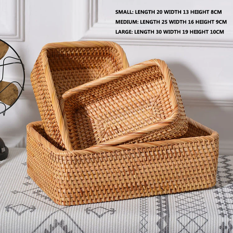 Robben Fruit Vine Bread Home Decoration Handmade Rectangular Weaving Wicker Storage Basket 4