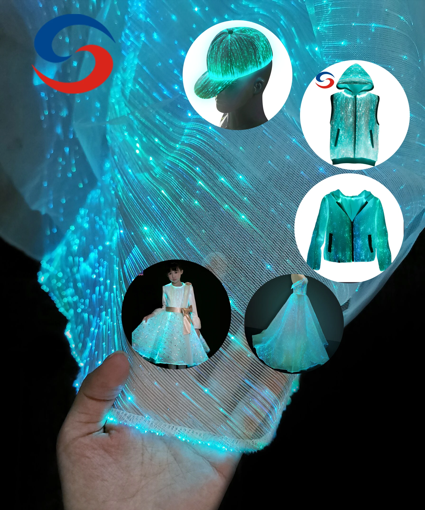 Factory Price Fancy 7 color changeable light up emitting fiber optic luminous glow led star fabric