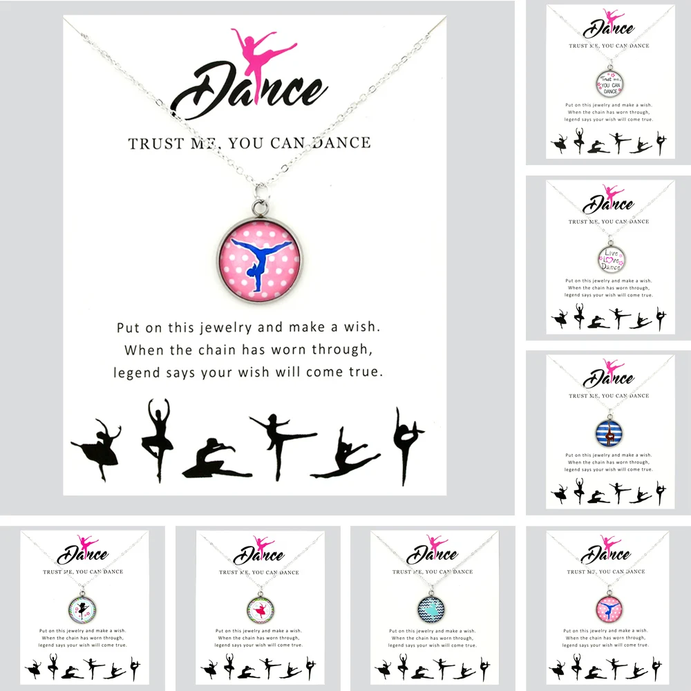 Stainless Steel Base Setting Glass Dome Cabochon Dancer Dance Dancing Pendant Necklaces for Women