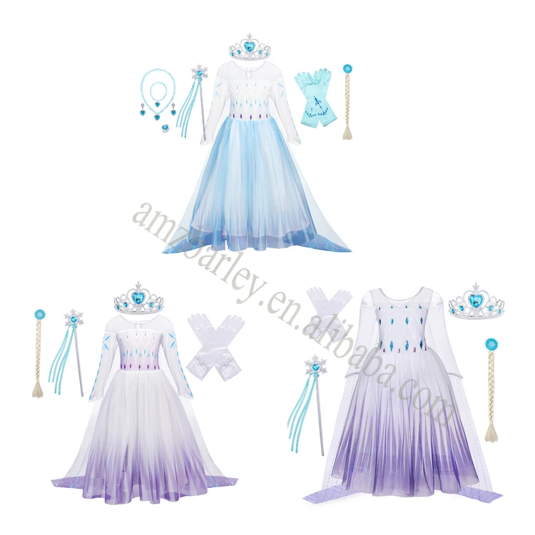 Halloween Christmas Cosplay Princess Elsa Queen Costume for Girls Toddler Princess Dress Up with Accessories Party
