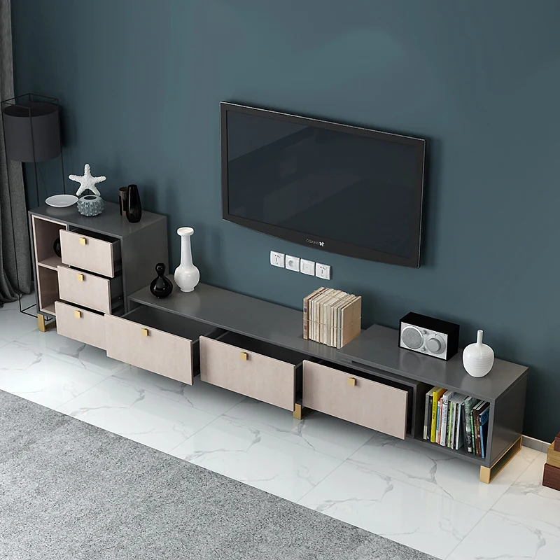 Tea Table TV Cabinet Combination Light New Furniture Floor Cabinet Luxury Economy Postmodern Simple Living Room Small Family
