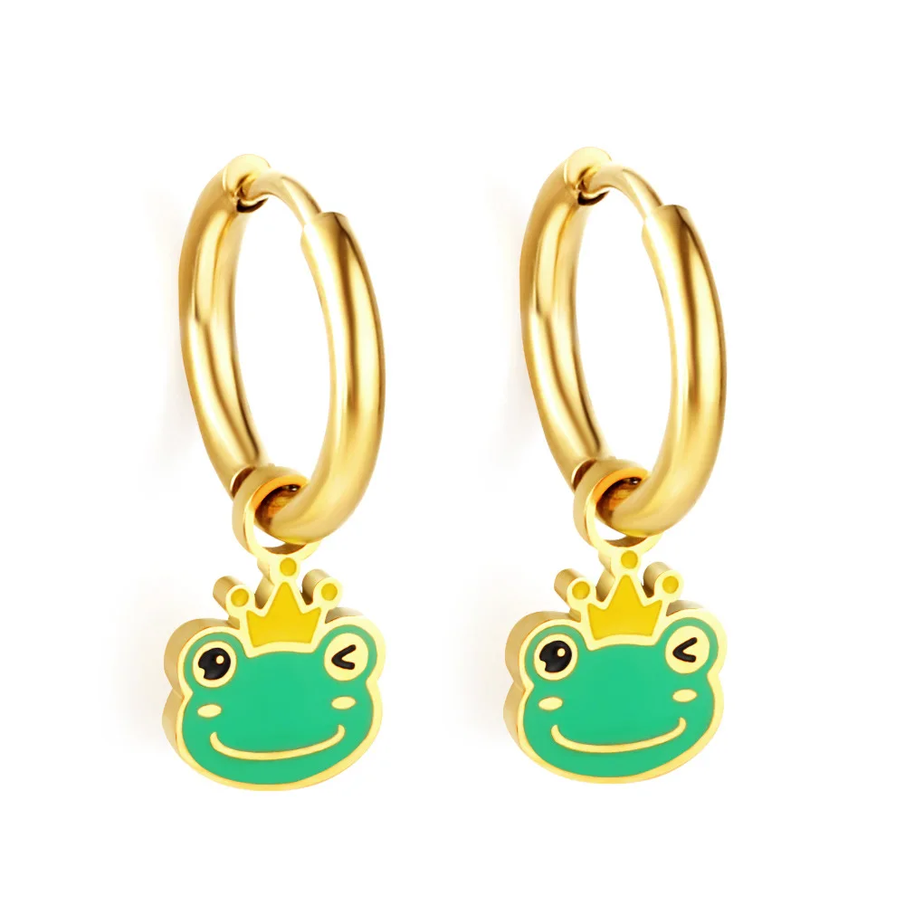 Personalized gold jewelry hoop earring kawaii cute animals funny frog metal earrings for women