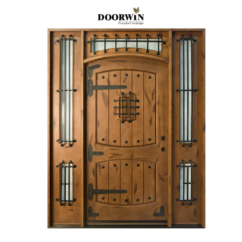 Front door styles pictures antique arched doors V-groove panels hotel entry doors to sale