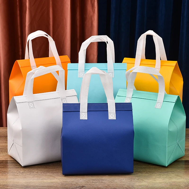 Customized Aluminum Foil Food Delivery Takeaway Bag Insulation Disposable Insulated Non Woven Cooler Bag for Cake Milk and Tea