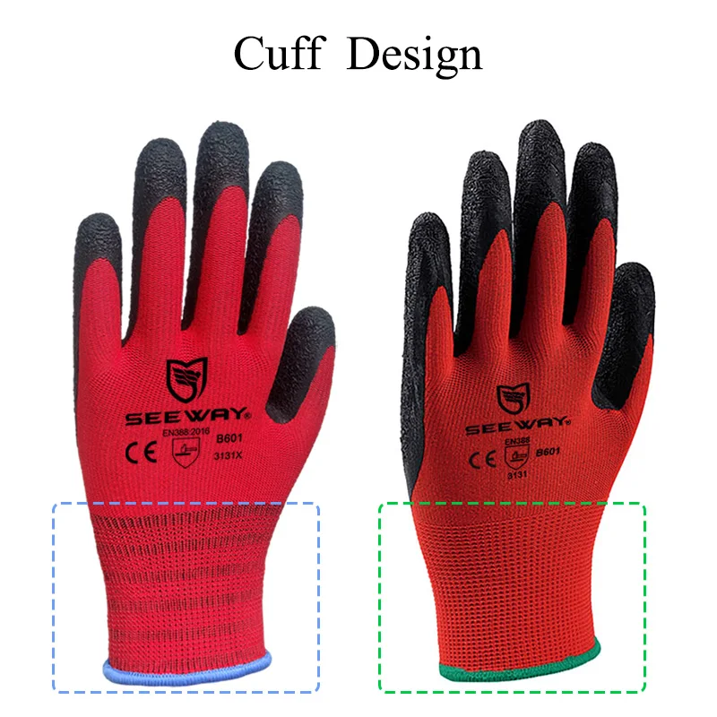 Seeway 13g Red Latex Coated Crinkle Safety Work Gloves