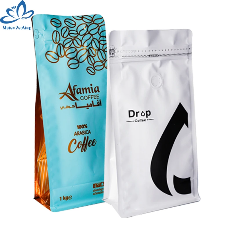 Compostable Coffee Bag Valves Biodegradable Plastic Zip Coffee Tea Snack Packaging Coffee Pouches Bags With Valve