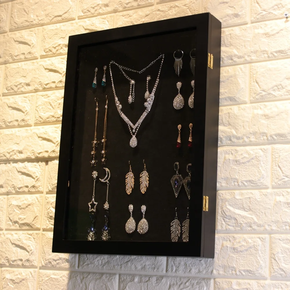 New design Black jewelry Display wood frame Large Shadowbox Picture Frame