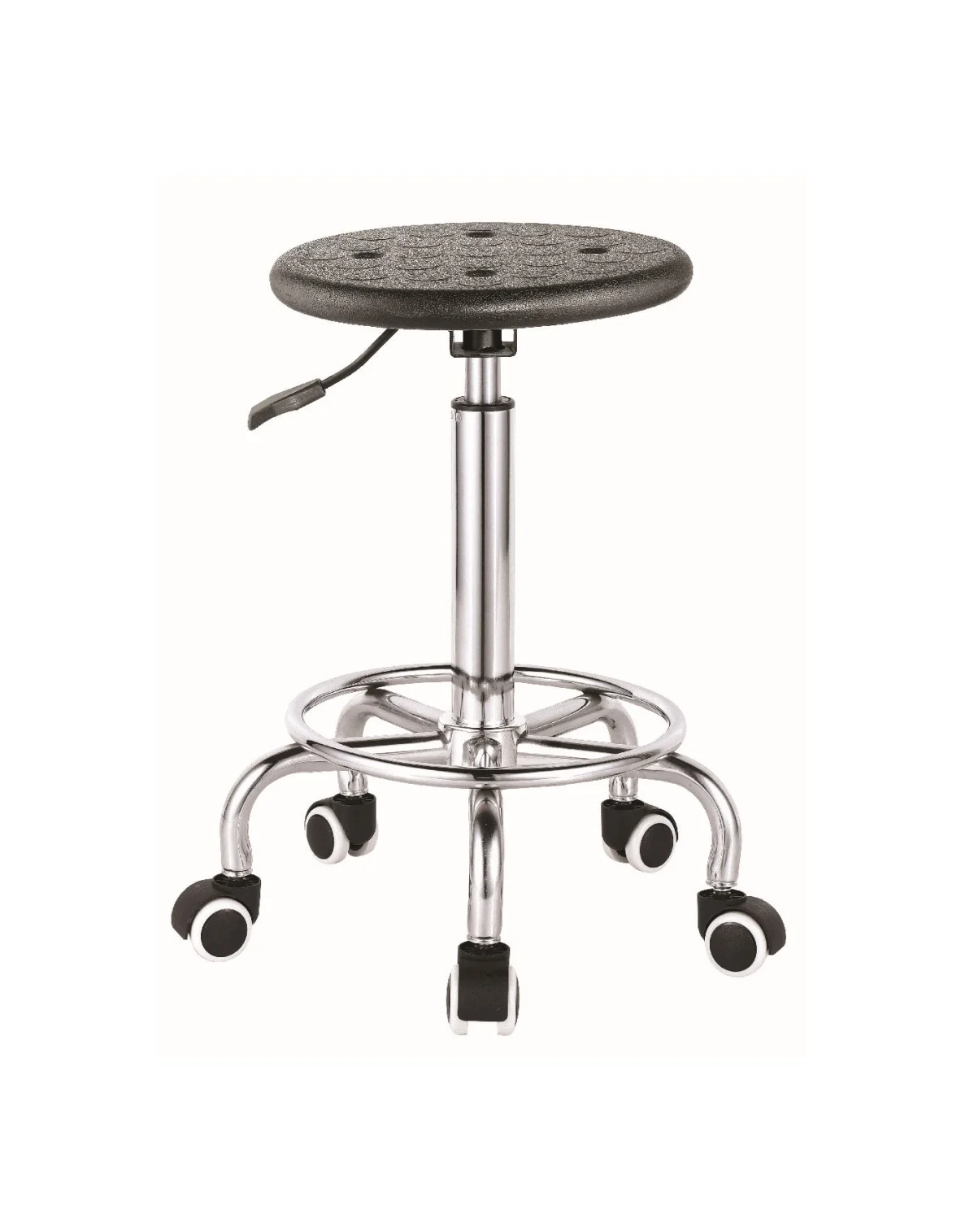 Round Swivel Stool with Wheels PU Leather Height Adjustable Stool for Laboratory,Black