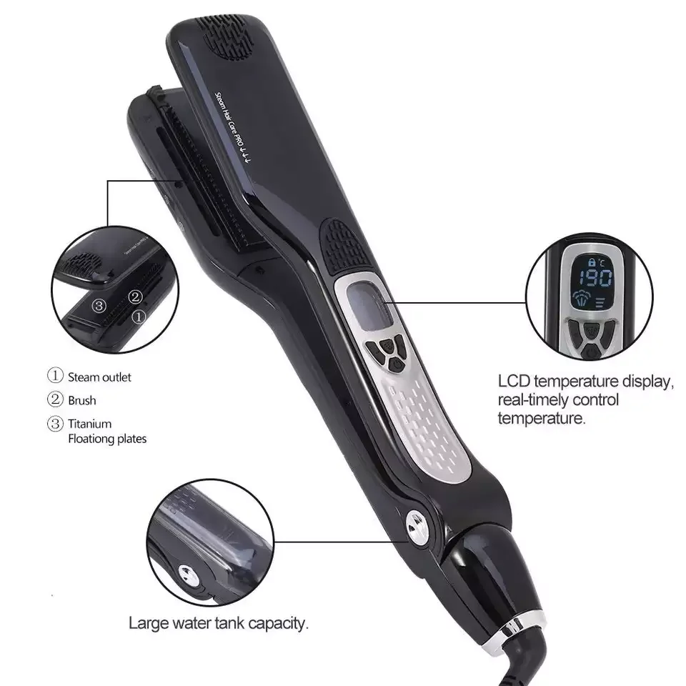 Salon use Vapor Pod Fast Steamer Flat Iron Titanium Tourmaline Coating Professional Steam Hair Straightener