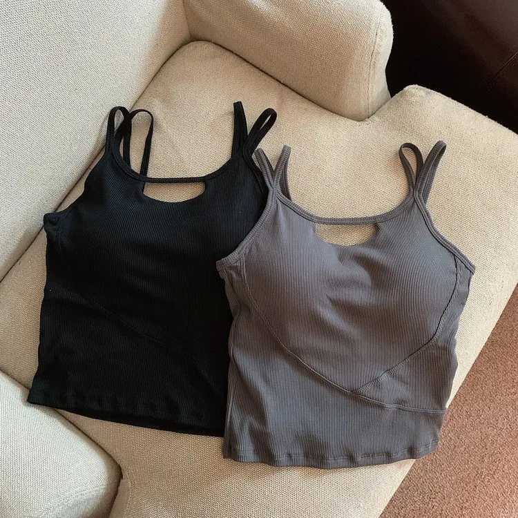 Car sewn sexy pure wind backless halter female with chest pad solid color shoulder strap U-neck vest outside to wear a top