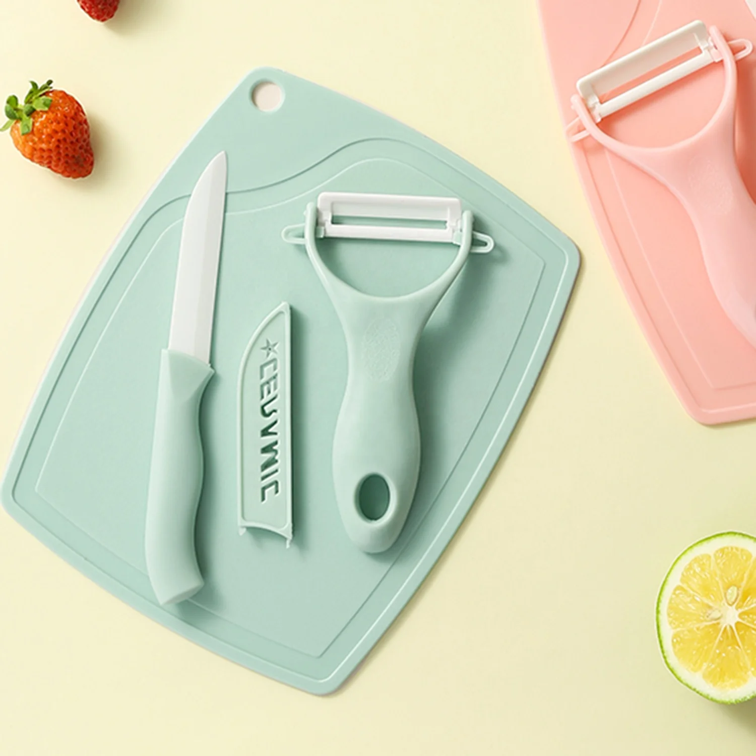 3Pcs multifunctional pp ceramic cutting board paring set fruits and vegetables 2 in 1 kitchen knife sharpener peeler