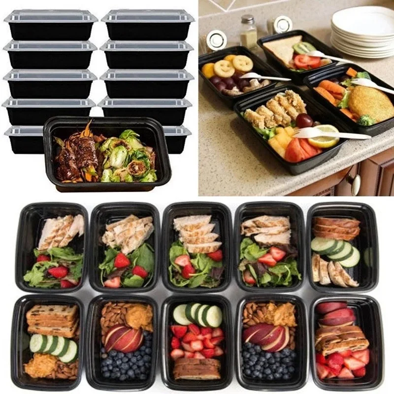 Takeaway Microwavable Plastic Disposable 3 Compartment Bento Food Storage Lunch Boxes / Meal Prep Containers
