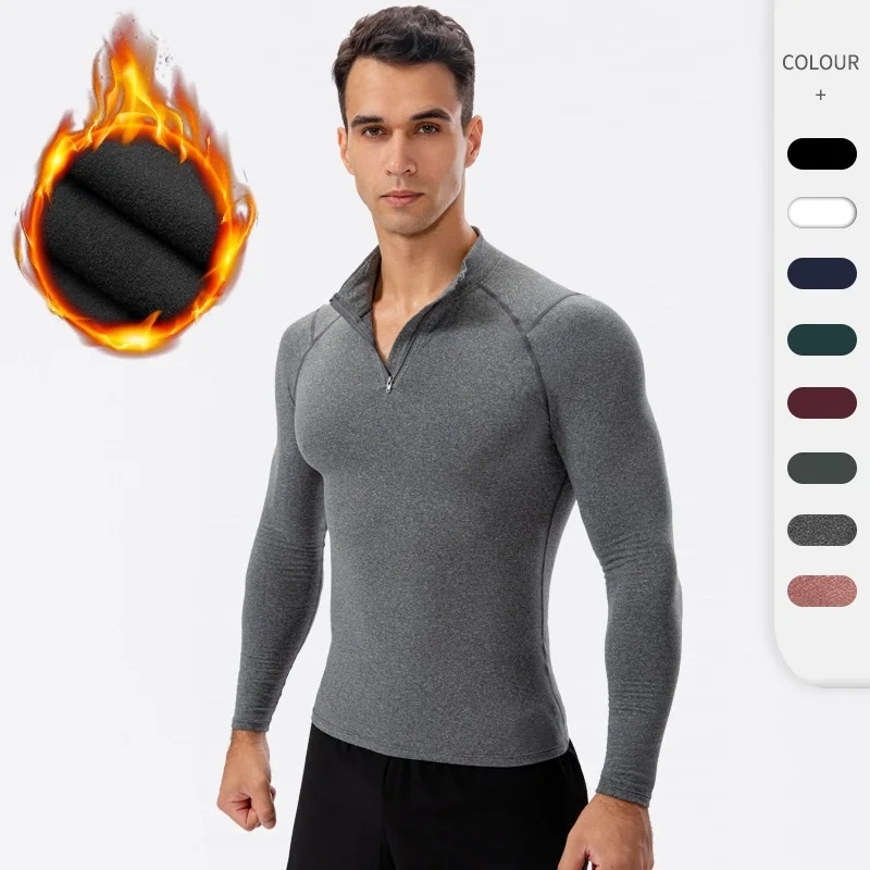 Men Thick Velvet Sweatshirt Fitness Clothing Sports Running Training Top Long-sleeve Warm Sweater